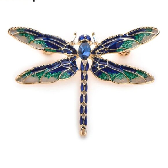 Jewelry - 18K Gold Rhinestone Dragonfly Brooch